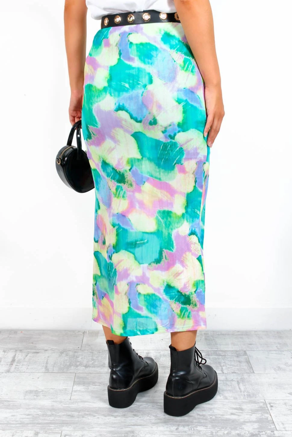 Admire Me - Green Lilac Printed Mesh Midi Skirt - Image 4