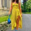 All Eyes On Her - Yellow Black Polka Dot Frilled Maxi Dress