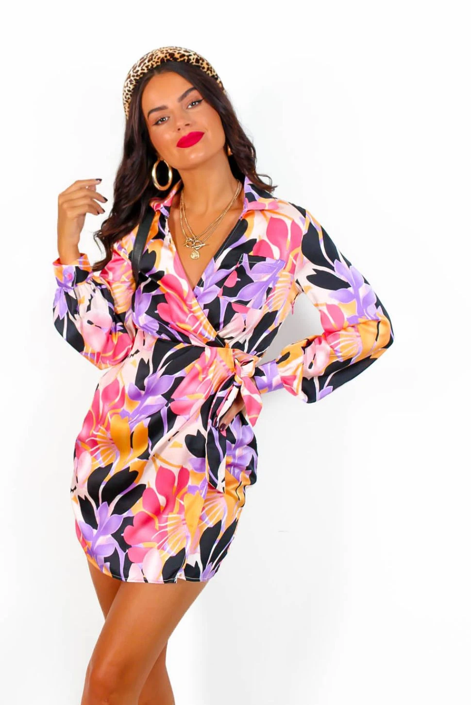 Anything But Basic - Orange Purple Floral Mini Dress - Image 4