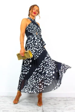 Artemis - Black Spot Pleated Maxi Dress