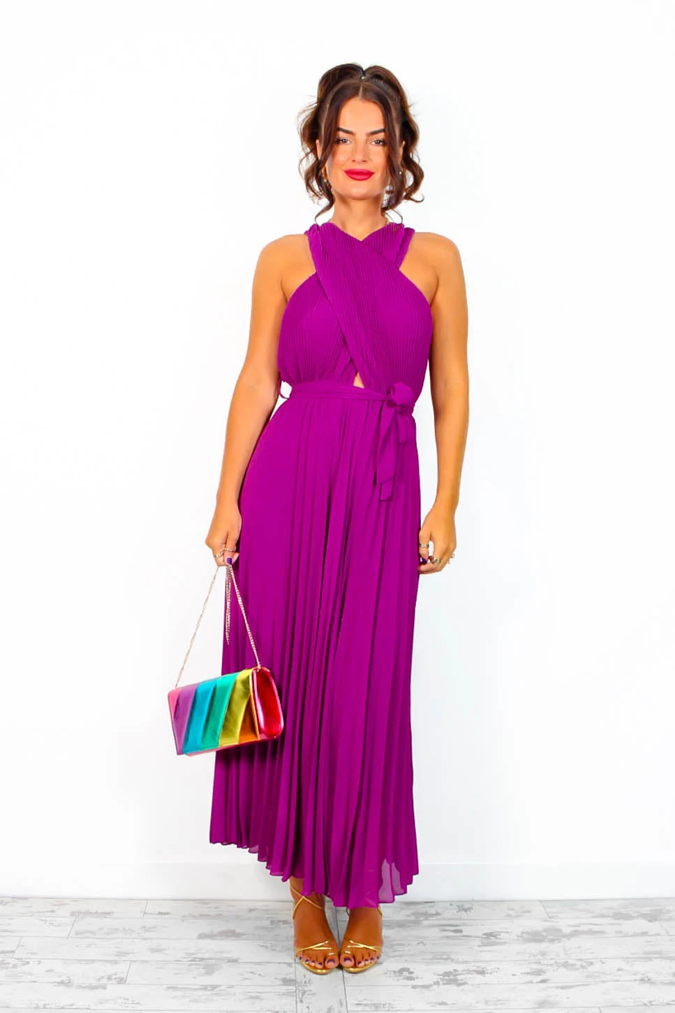 Artemis - Magenta Pleated Maxi Dress - Image 4