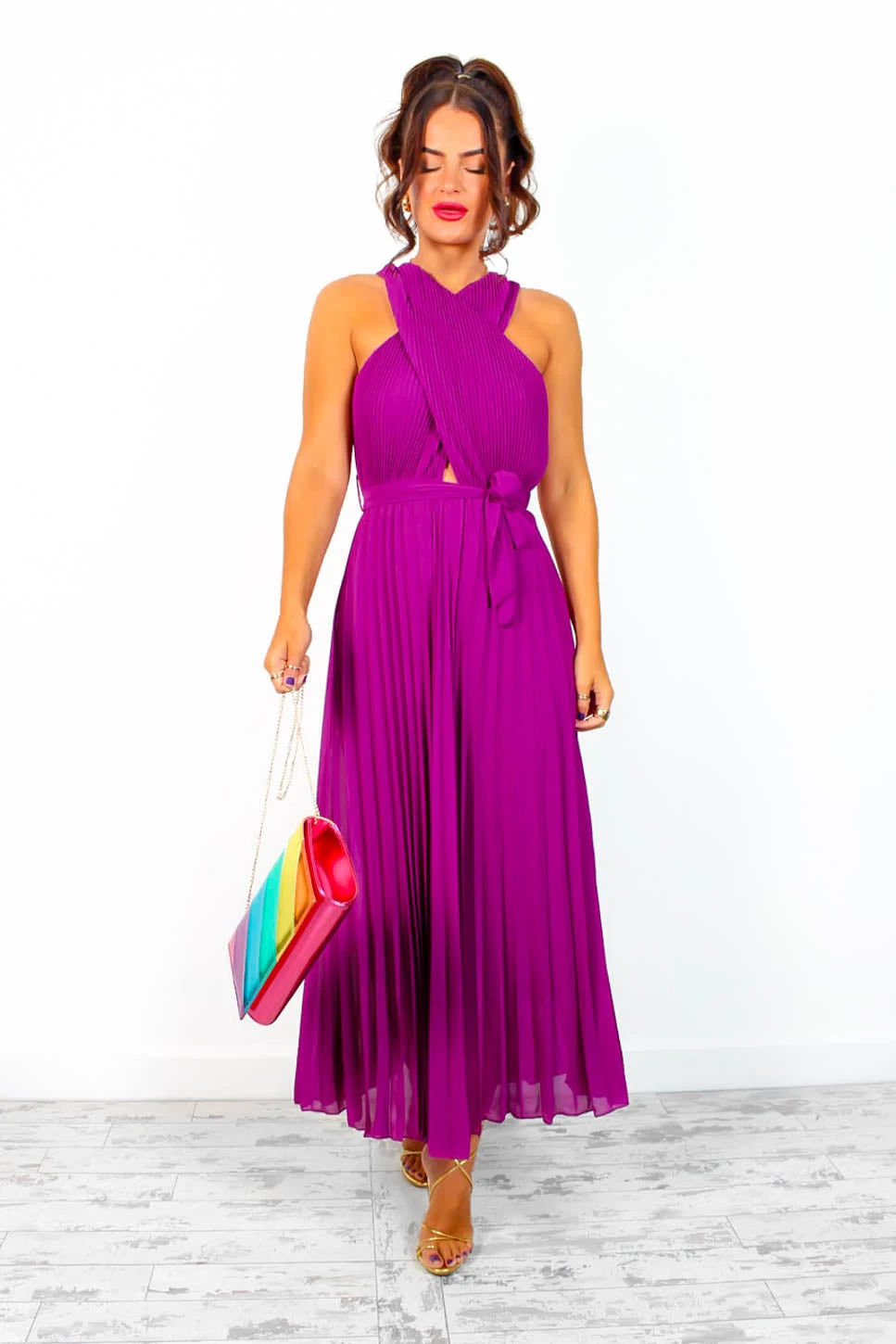 Artemis - Magenta Pleated Maxi Dress - Image 7