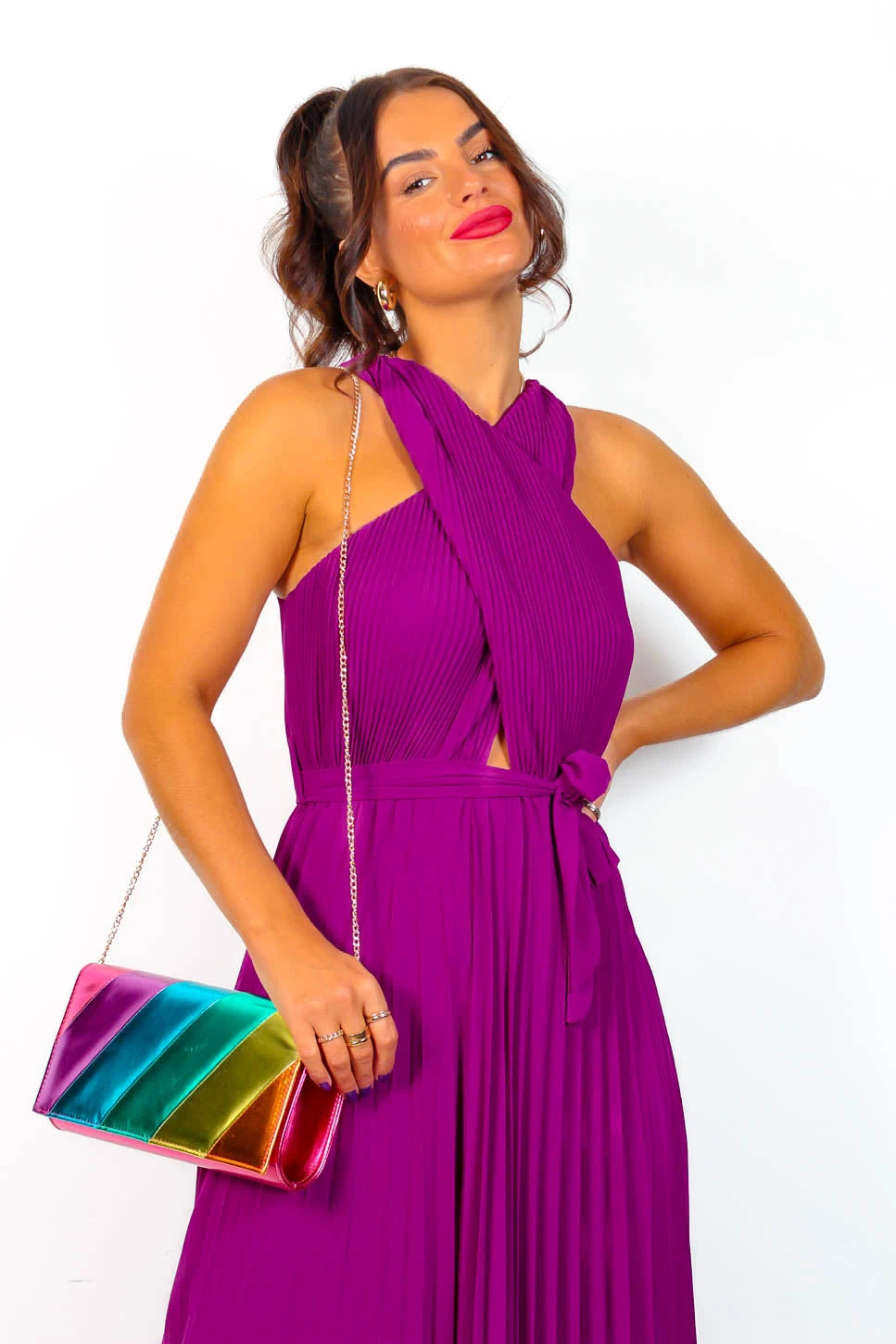 Artemis - Magenta Pleated Maxi Dress - Image 3