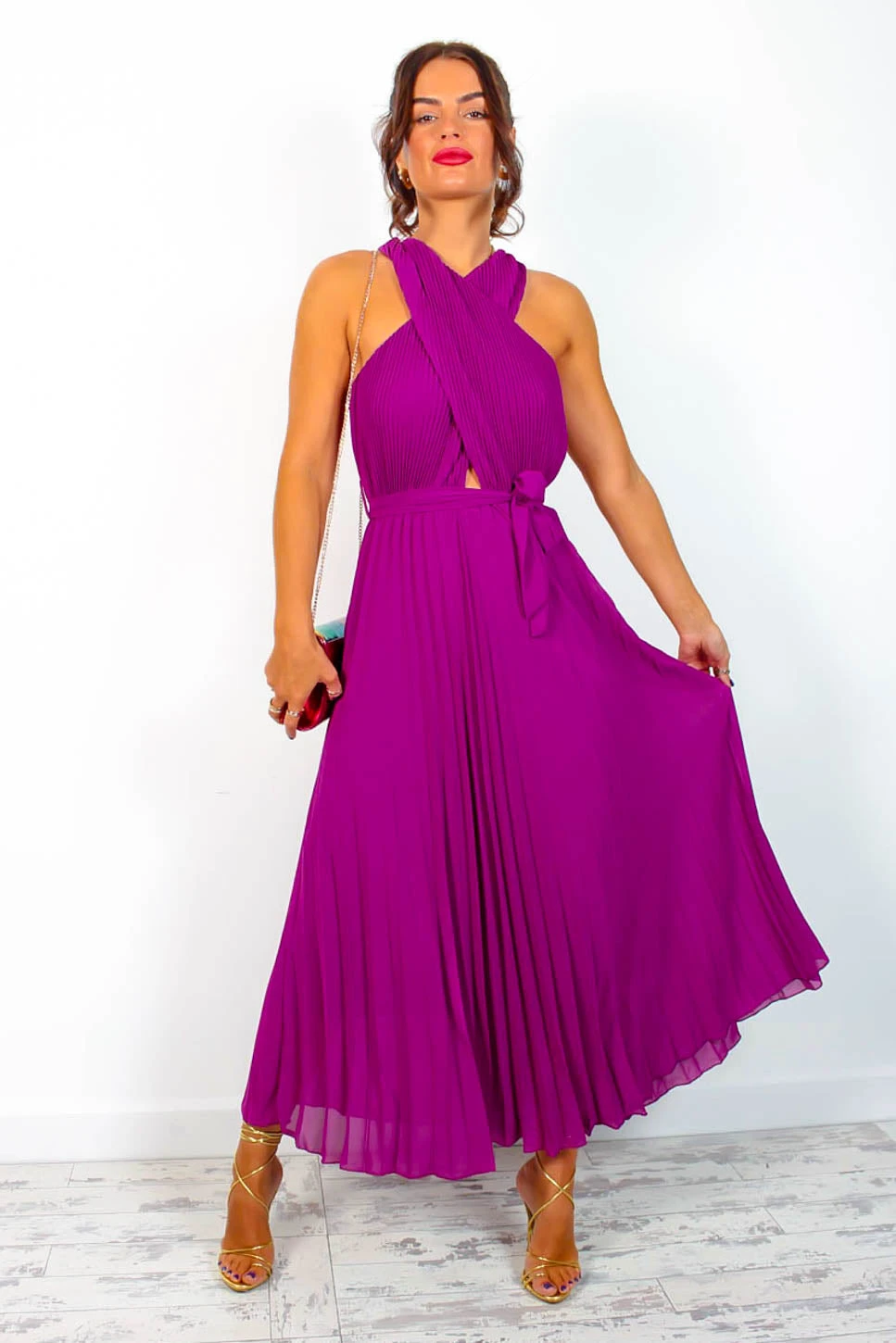 Artemis - Magenta Pleated Maxi Dress - Image 5