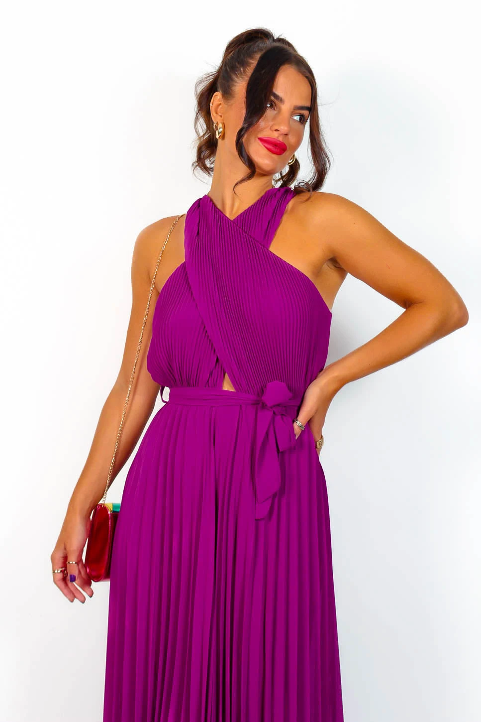 Artemis - Magenta Pleated Maxi Dress - Image 6