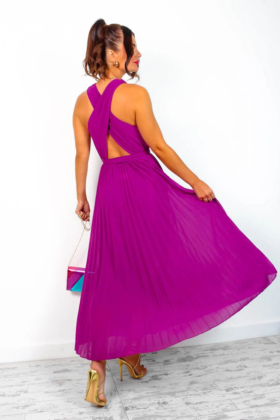 Artemis - Magenta Pleated Maxi Dress - Image 2