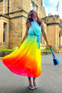 Artemis - Multi Ombre Print Pleated Midi Dress