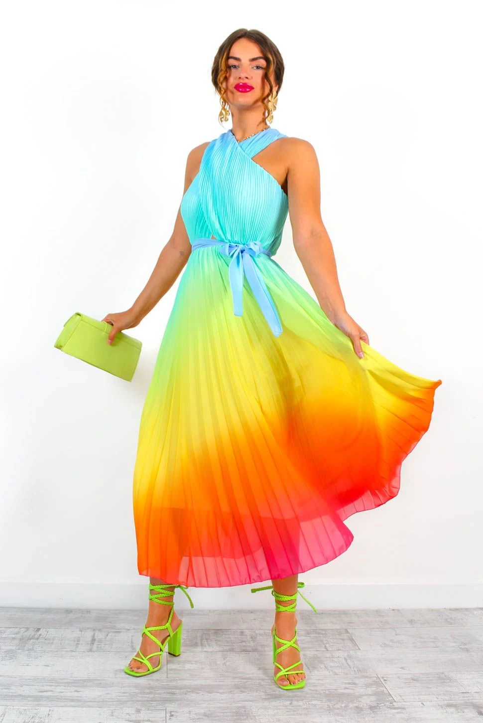 Artemis - Multi Ombre Print Pleated Midi Dress - Image 8