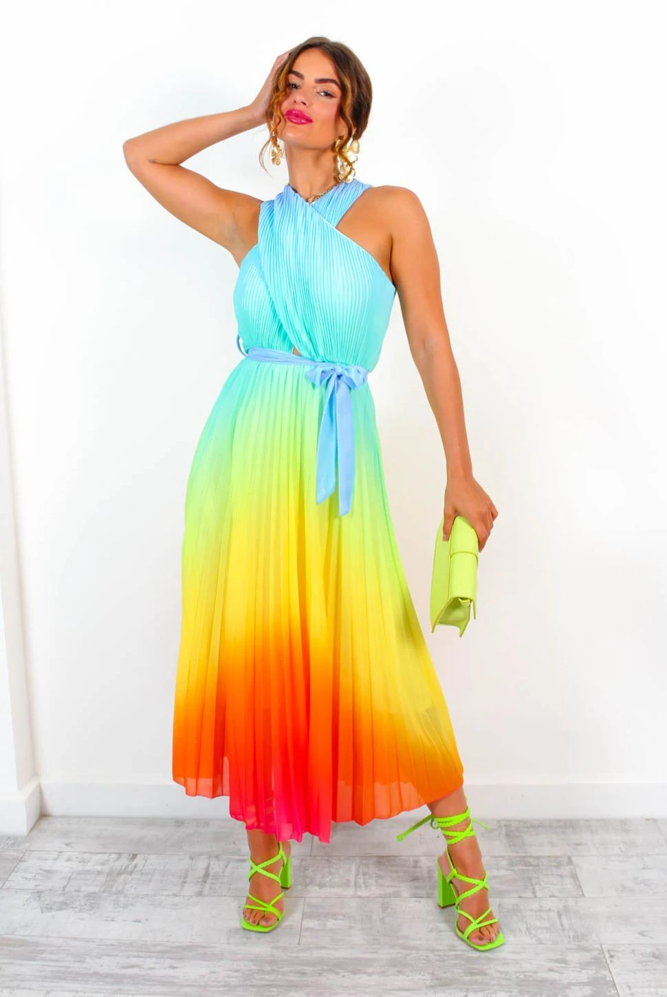 Artemis - Multi Ombre Print Pleated Midi Dress - Image 4