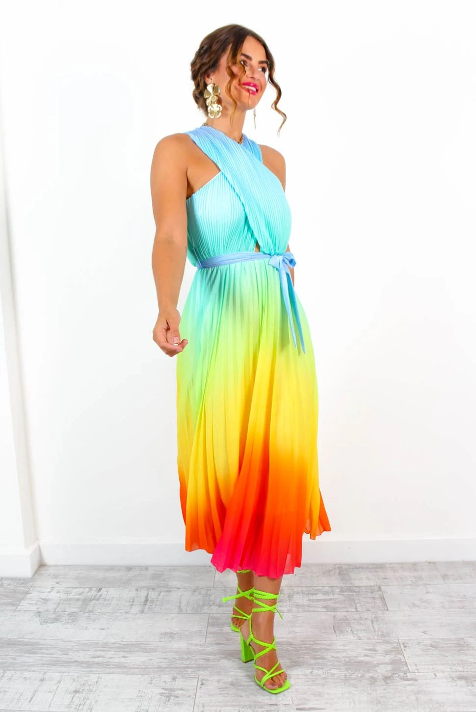 Artemis - Multi Ombre Print Pleated Midi Dress - Image 9