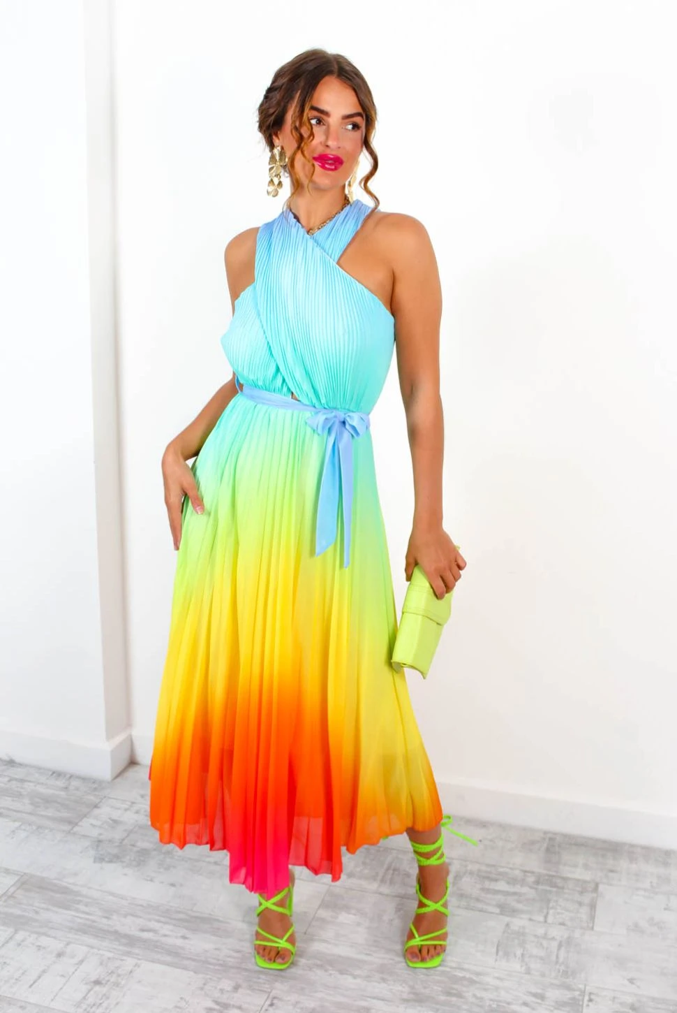 Artemis - Multi Ombre Print Pleated Midi Dress - Image 2