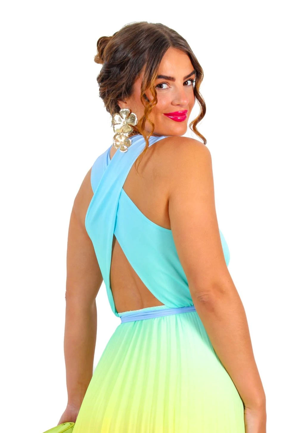 Artemis - Multi Ombre Print Pleated Midi Dress - Image 5