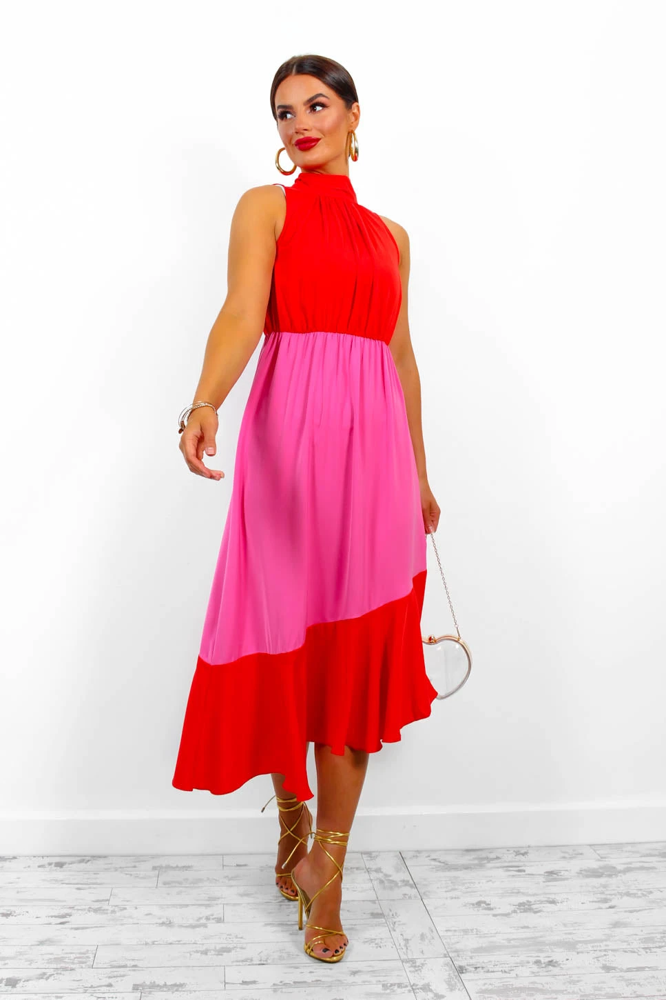 Block You Out - Red Pink High Neck Midi Dress - Image 4