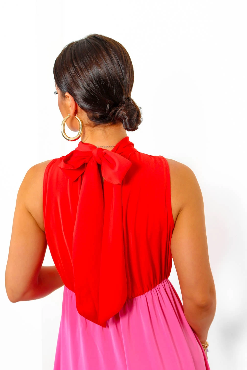 Block You Out - Red Pink High Neck Midi Dress - Image 9