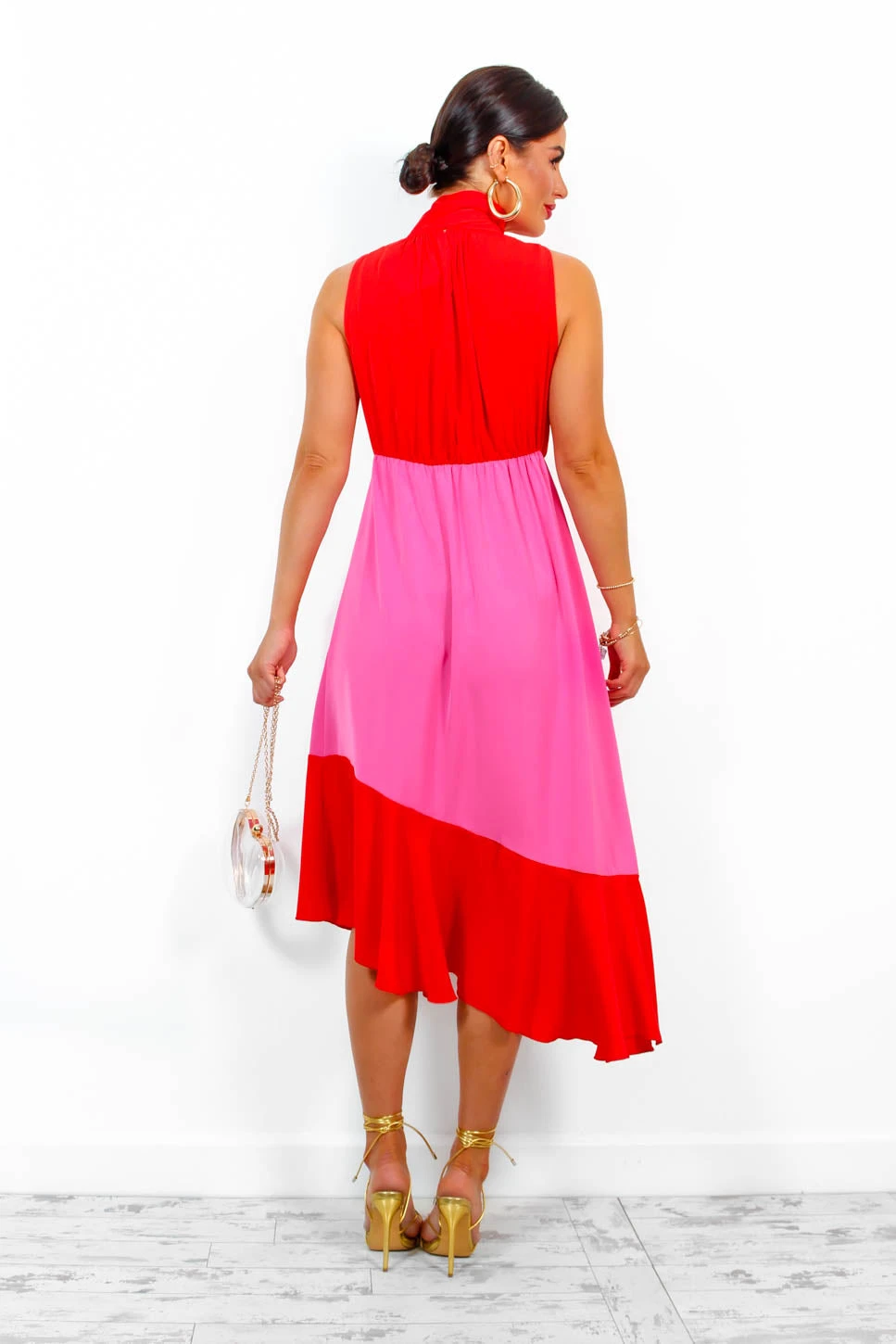 Block You Out - Red Pink High Neck Midi Dress - Image 8