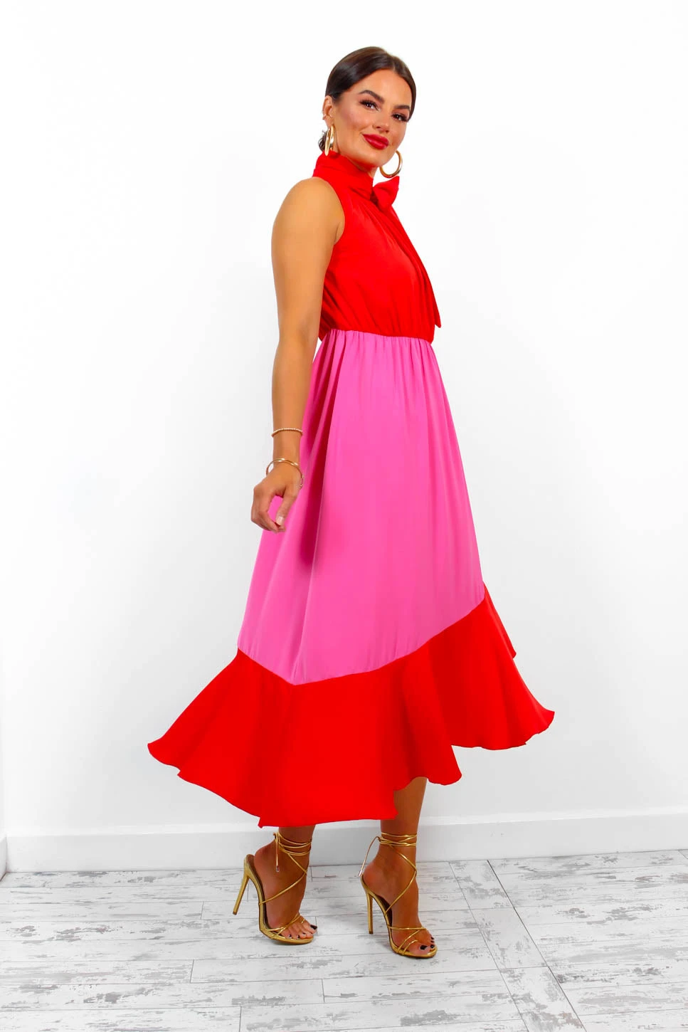 Block You Out - Red Pink High Neck Midi Dress - Image 6