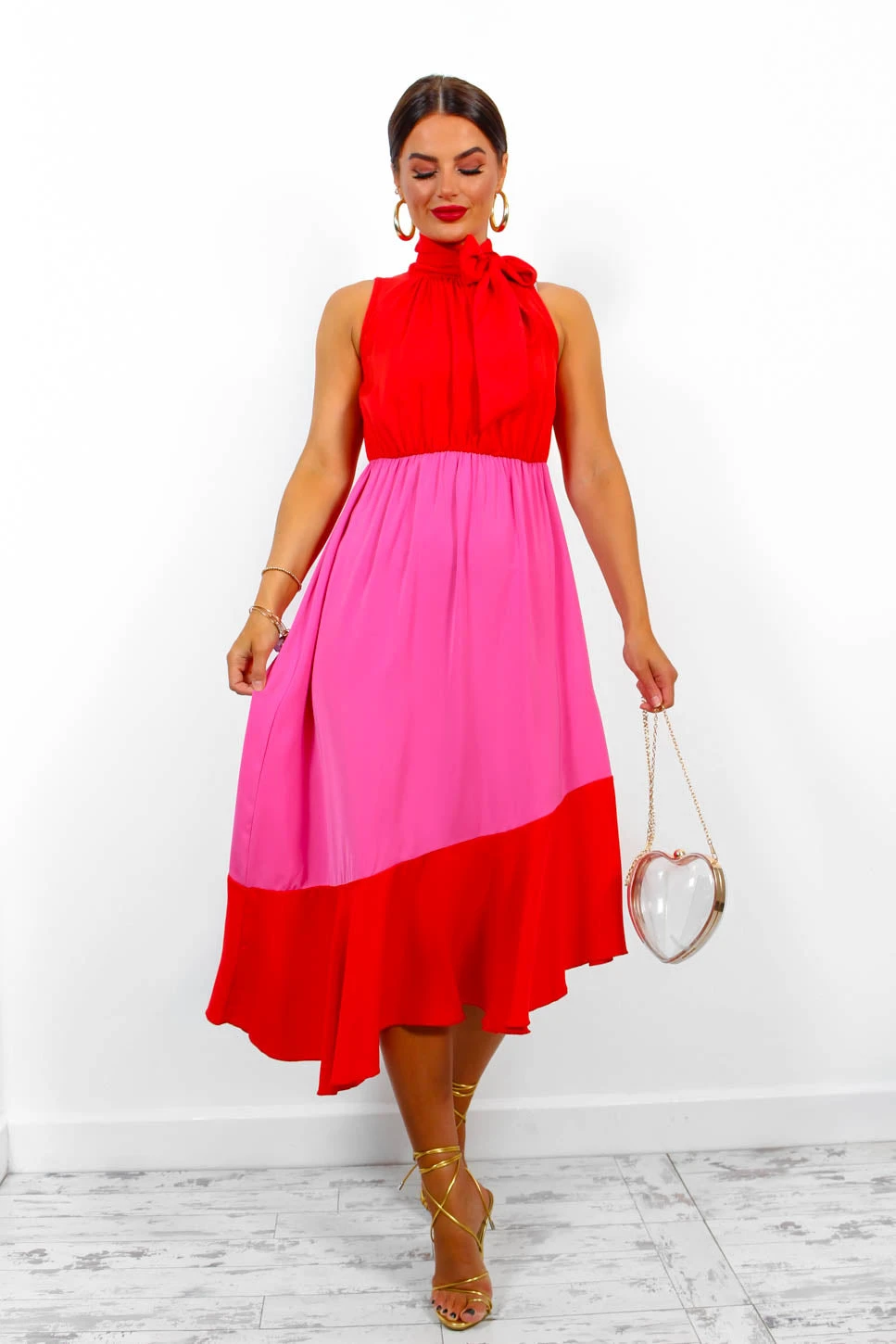 Block You Out - Red Pink High Neck Midi Dress - Image 7