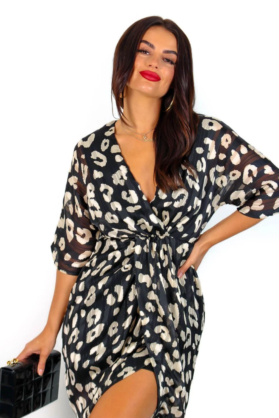 Cocktail OClock - Black Champagne Leopard Midi Dress - Image 6