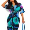 Cocktail OClock - Black Turquoise Floral Midi Dress