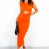 Cutting Edge - Orange Knot Front Midi Dress