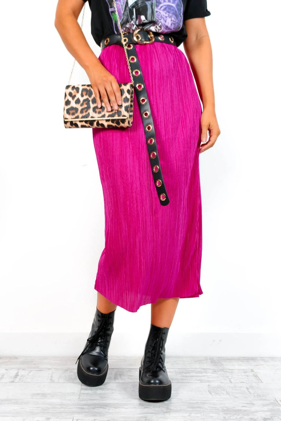 Do As You Please - Fuchsia Plisse Midi Skirt - Image 5