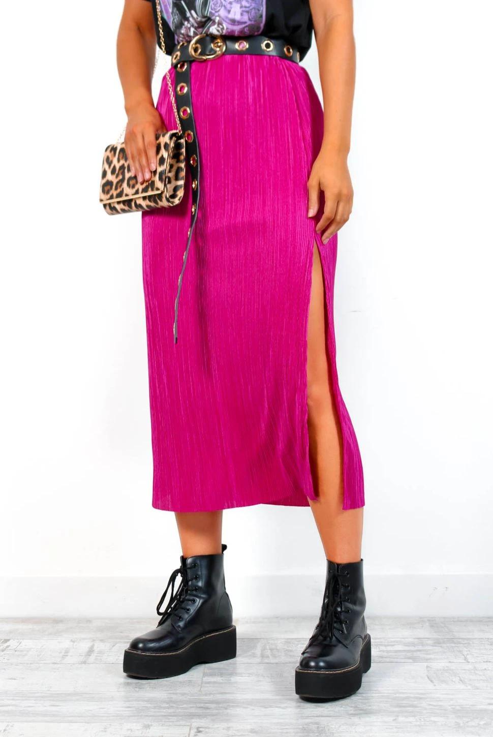 Do As You Please - Fuchsia Plisse Midi Skirt - Image 2