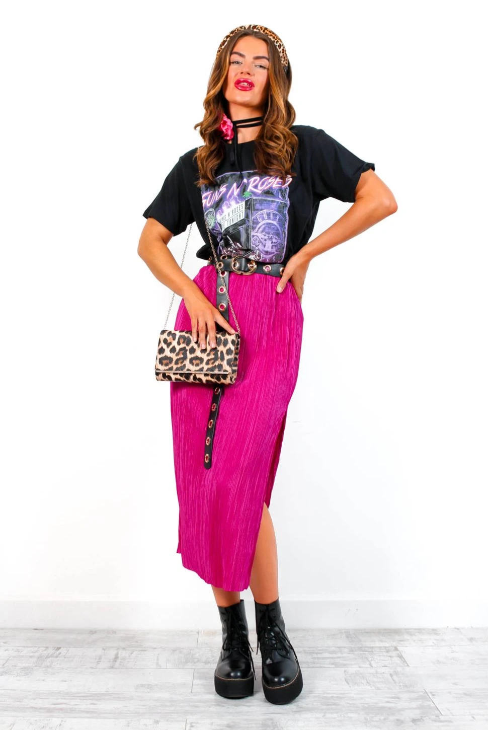 Do As You Please - Fuchsia Plisse Midi Skirt - Image 4