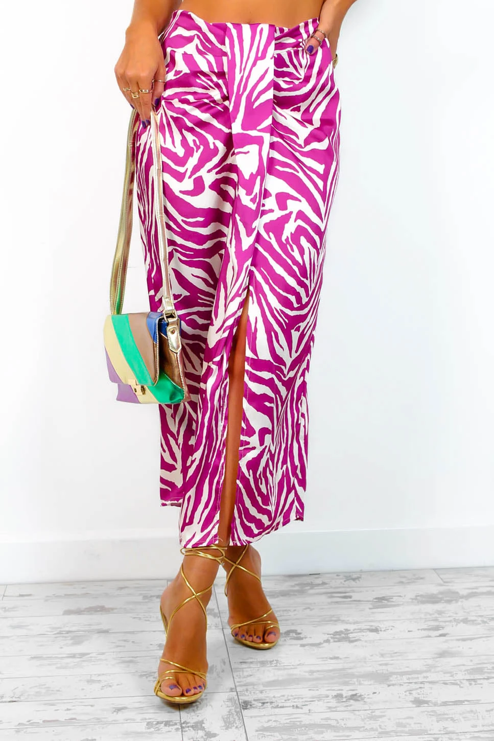 Eternal Style - Magenta Zebra Knot Front Midi Skirt