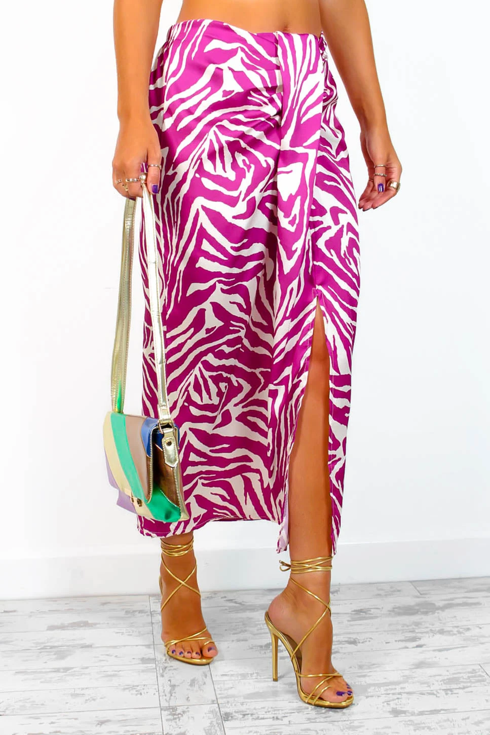 Eternal Style - Magenta Zebra Knot Front Midi Skirt - Image 3