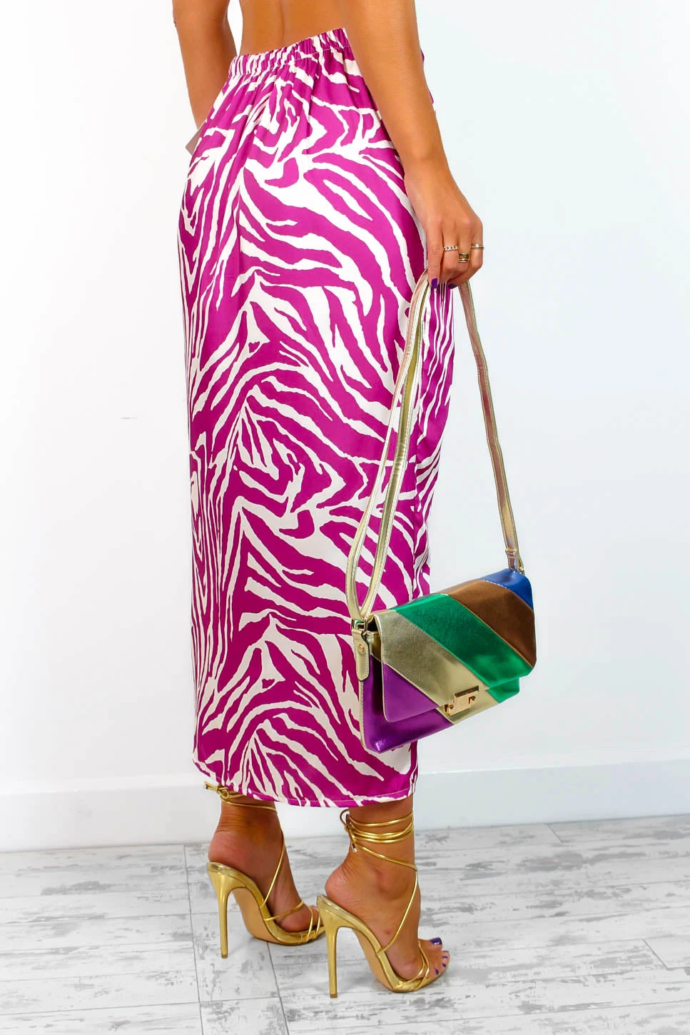 Eternal Style - Magenta Zebra Knot Front Midi Skirt - Image 2