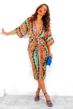 Finders Keepers - Multi Abstract Wave Print Midi Dress