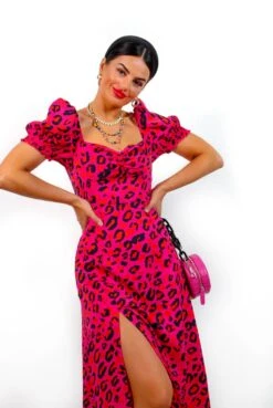 Floral Frenzy - Fuchsia Orange Leopard Midi Dress