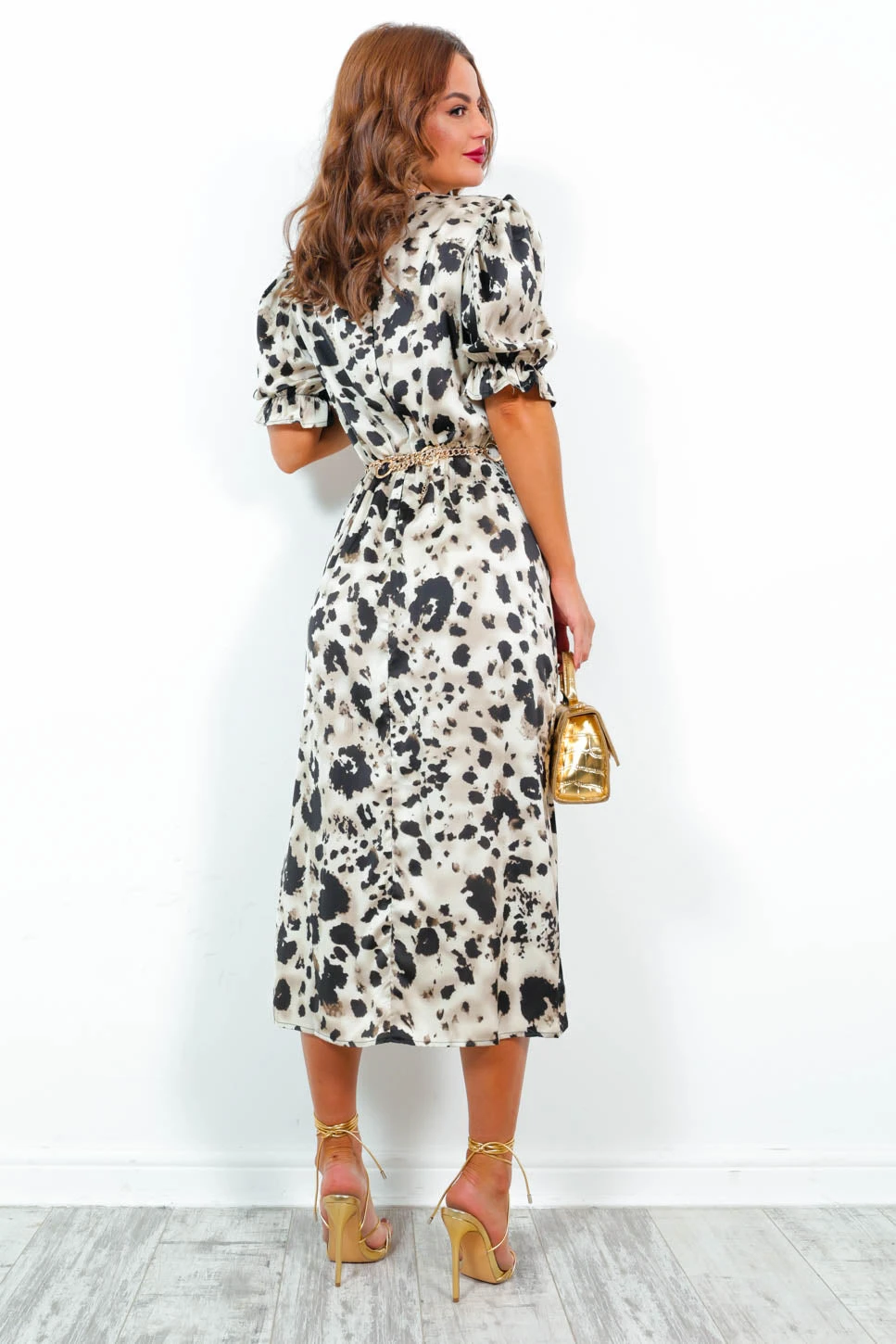 AX Paris Frill Got It - Champagne Leopard Print Midi Dress - Image 7