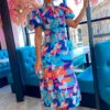 Got The Flower - Blue Multi Abstract Midi Dress