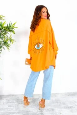 Got My Eye On You - Orange Gold Sequin Eye Oversized Shirt