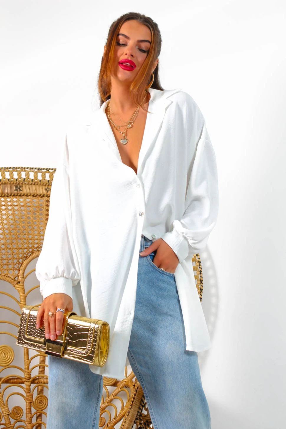 Got My Eye On You - White Gold Sequin Eye Oversized Shirt - Image 2