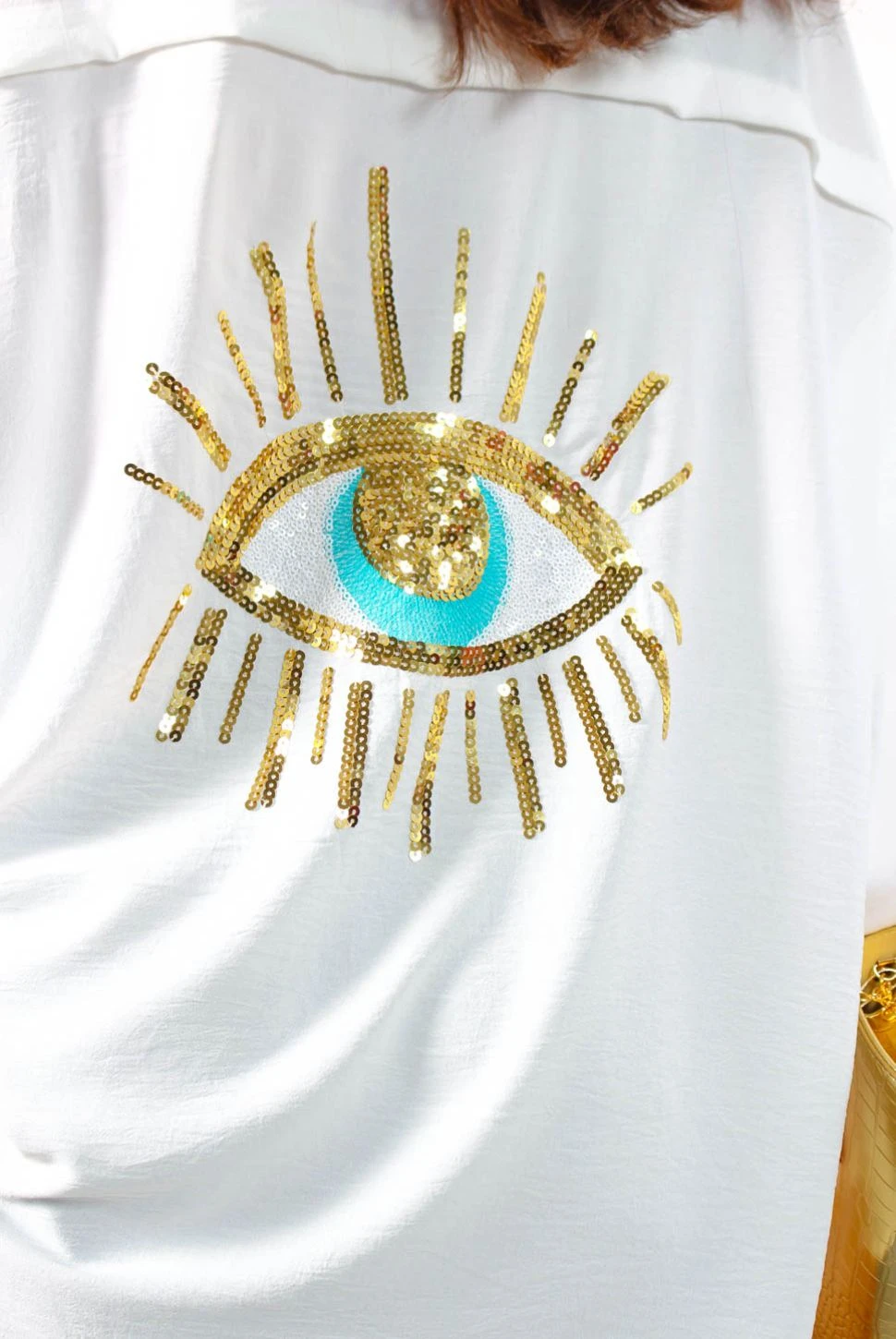 Got My Eye On You - White Gold Sequin Eye Oversized Shirt - Image 3