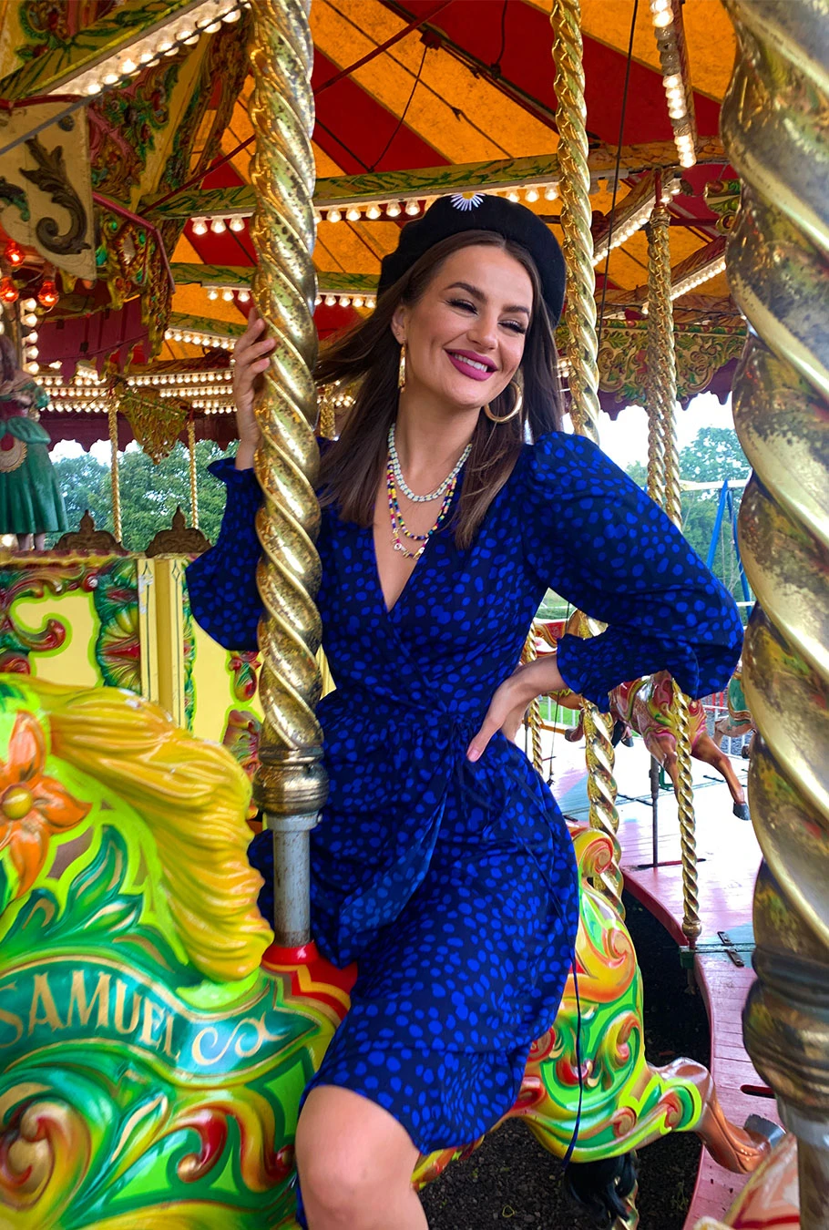 He Loves Me, He Loves Me Spot - Black Blue Print Midi Dress