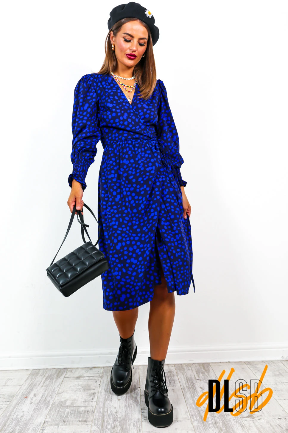He Loves Me, He Loves Me Spot - Black Blue Print Midi Dress - Image 6