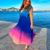 Mamma Mia - Blue Pink Ombre Pleated Maxi Dress