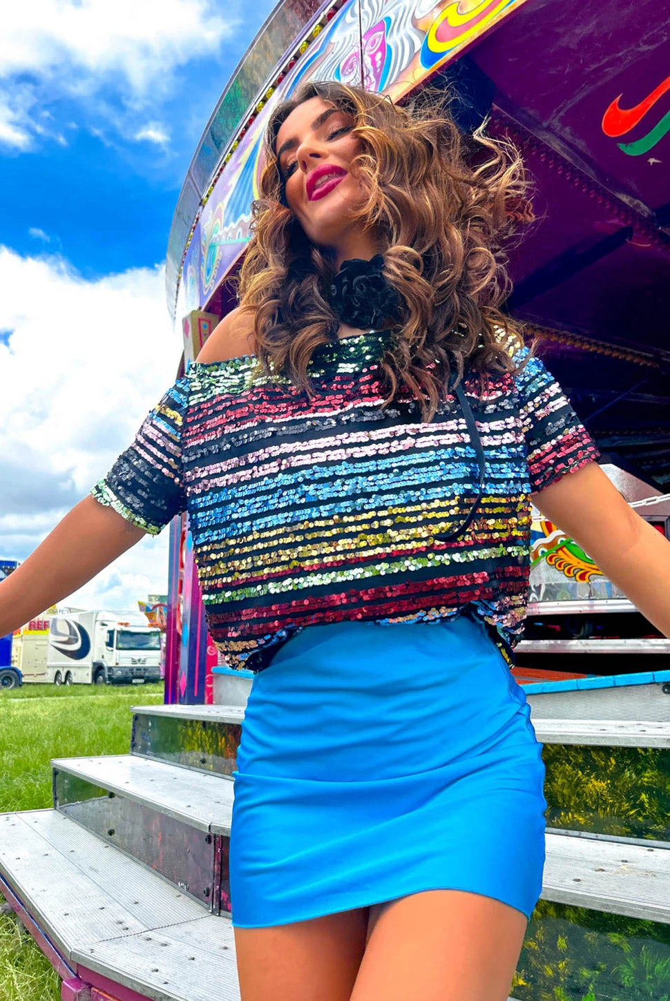 Meet On The Dancefloor - Multi Sequin Off Shoulder Top - Image 2