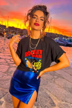 Party Girl Era - Blue Metallic Mini Skirt