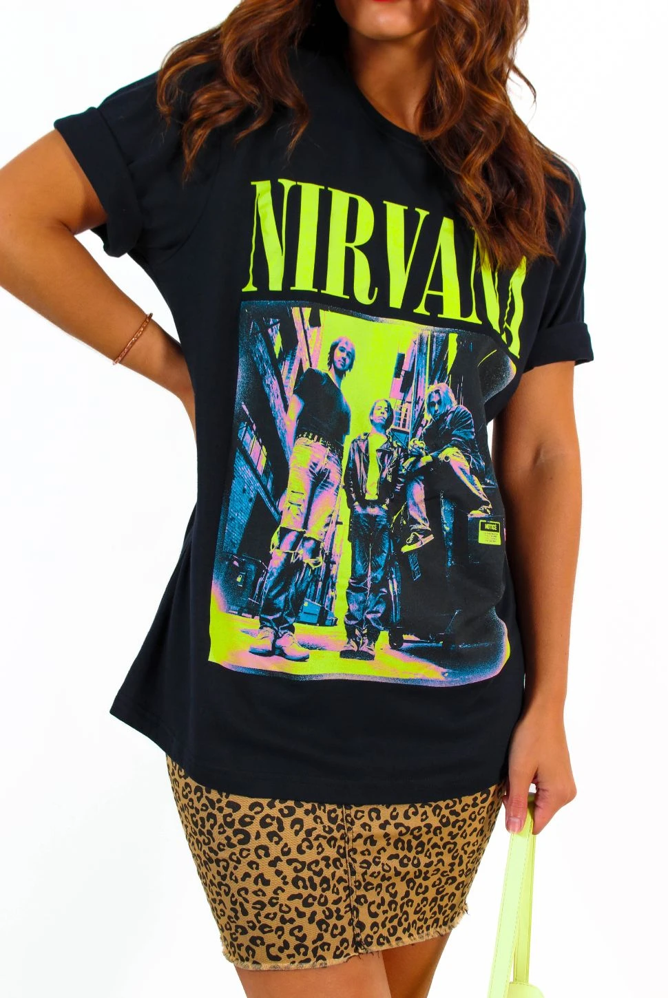 I'm With The Band - Black Neon Yellow Nirvana T-Shirt - Image 2