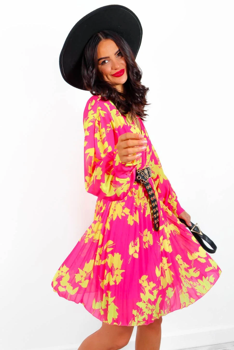 Imagine Me - Pink Chartreuse Floral Mini Dress - Image 2