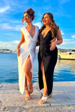 It Takes Time - Black Plunge Knot Detail Backless Midi Dress