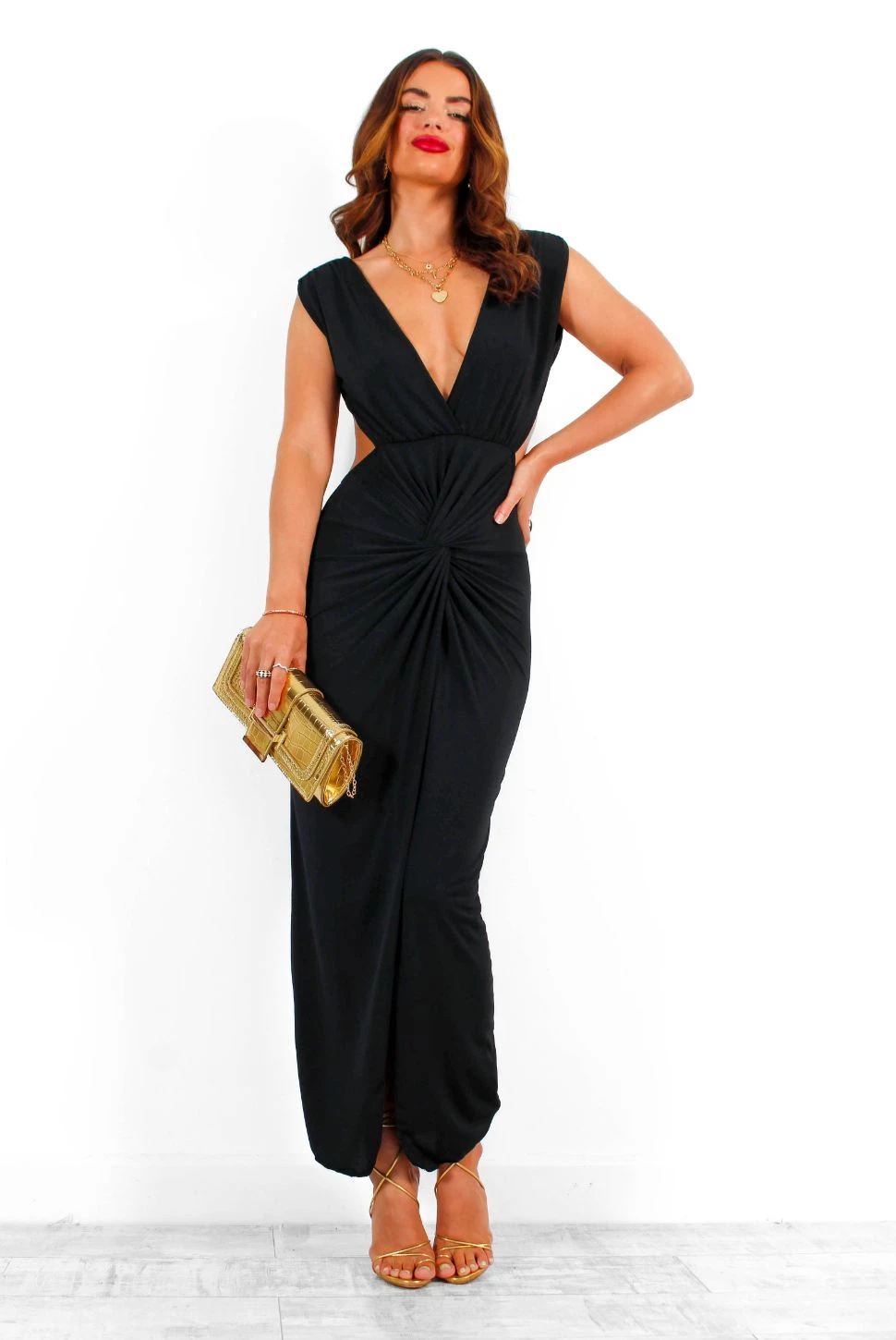 It Takes Time - Black Plunge Knot Detail Backless Midi Dress - Image 5
