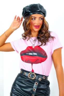 Kiss And Tell - Pink Red Lips Graphic T-Shirt