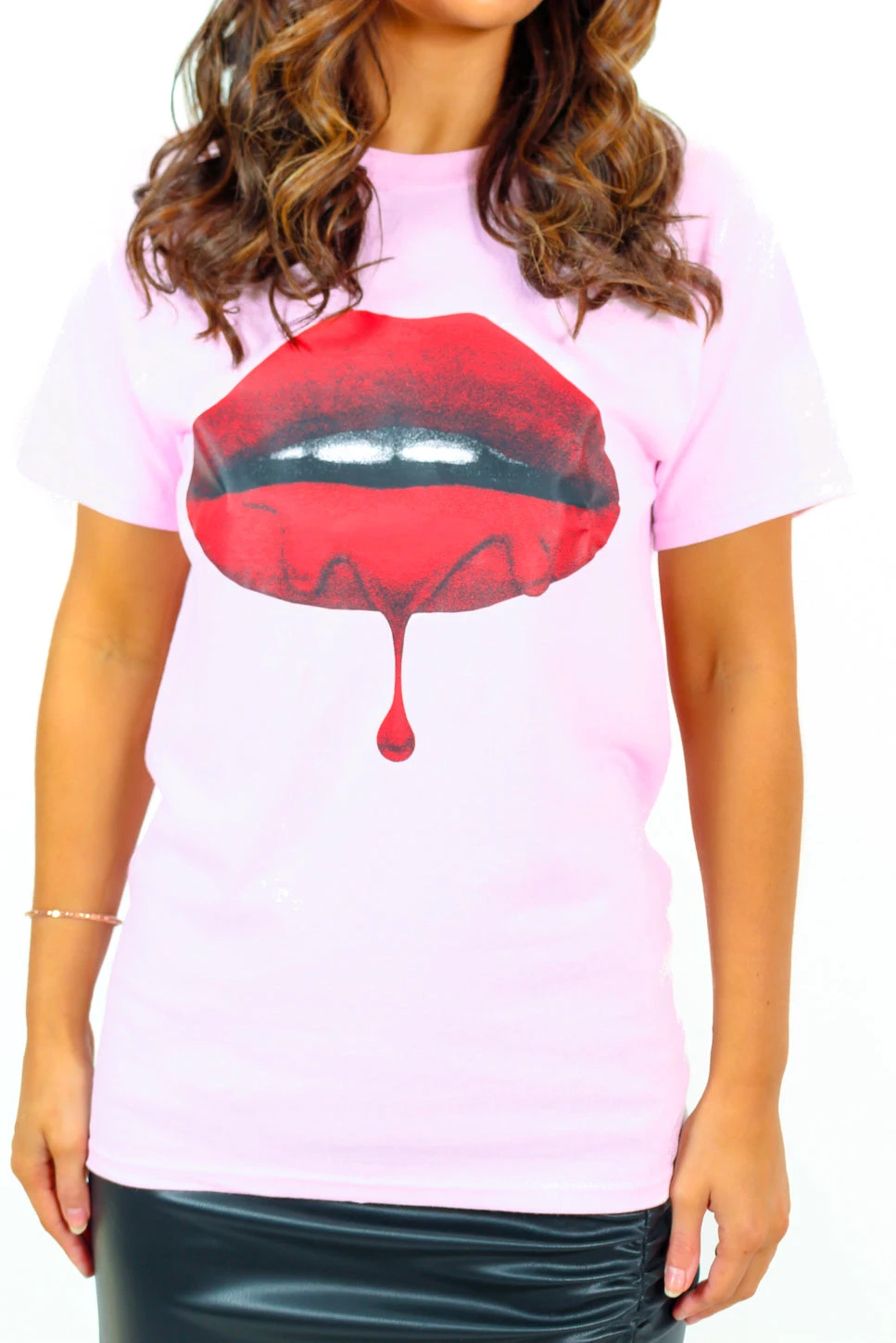 Kiss And Tell - Pink Red Lips Graphic T-Shirt - Image 4