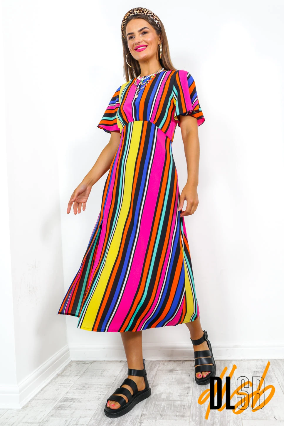 Lets Split - Black Multi Stripe Midi Dress