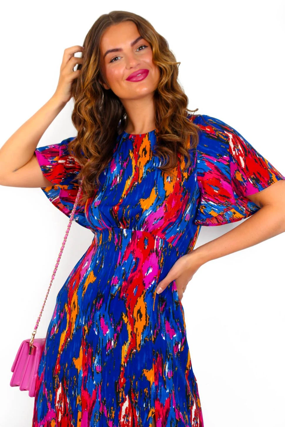 Let's Split - Cobalt Abstract Midi Dress - Image 4